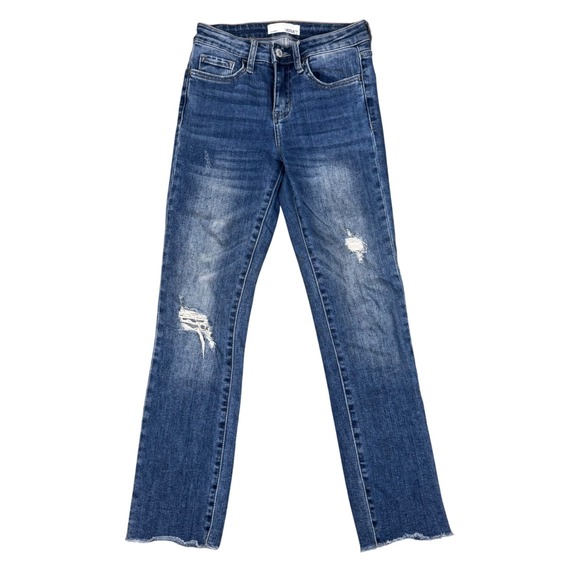 VERVET Constance Mid Rise Denim Distressed Blue Destroyed Jeans 2368 Size 24 - Picture 1 of 6